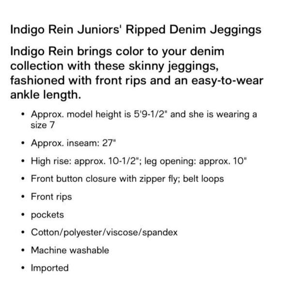 Indigo Rein Juniors' Ripped Denim Jeggings Blue Size 0 - Picture 5 of 5